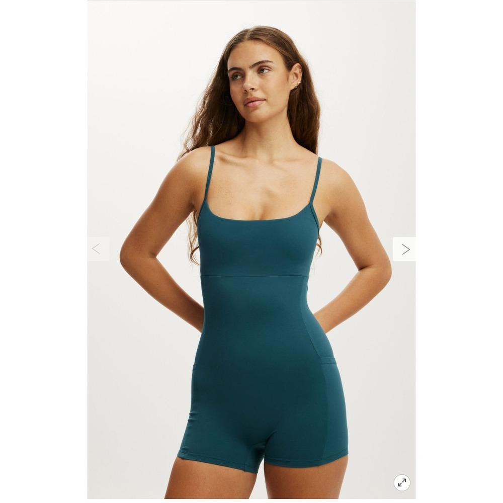 PAC 1980 Teal Square Neck Workout Activewear Romper Size Medium